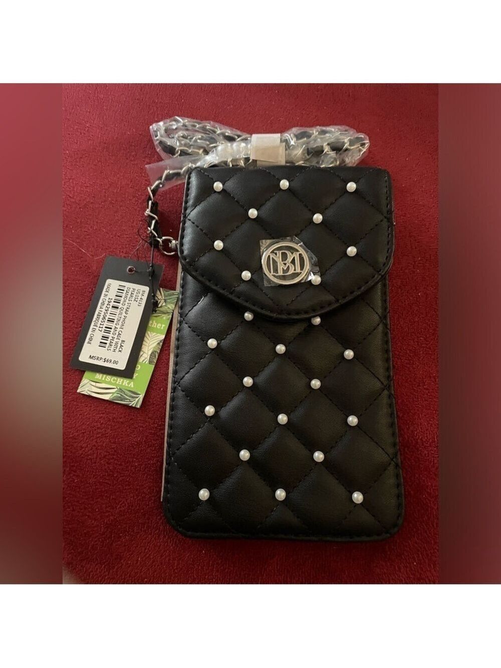 BADGLEY MISCHKA BLACK Phone/crossbody Bag Quilted Vegan Leather